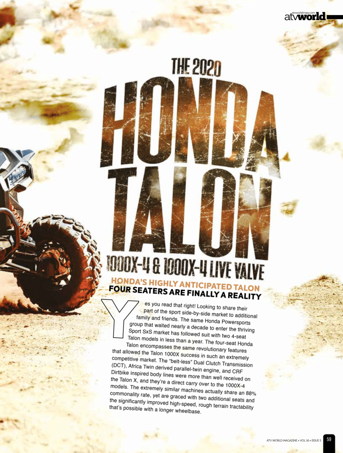 THE 2020 HONDA TALON 1000X-4 & 1000X-4 LIVE VALVE